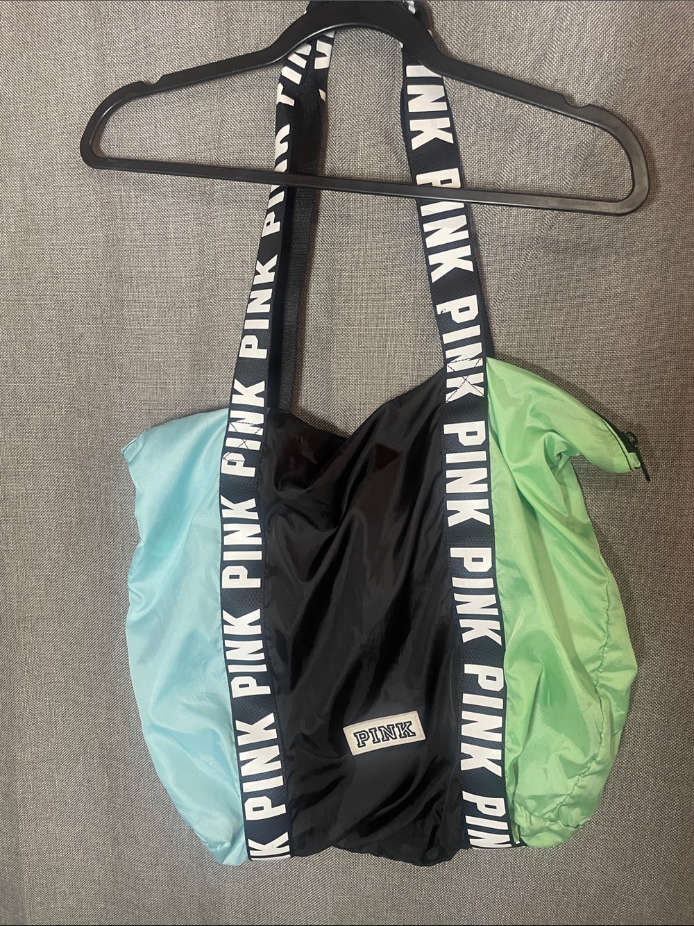 PINK Victoria's Secret Colorblock Nylon Tote Bag Black Blue Green Large Beach